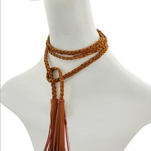 Leather like fringed necklace